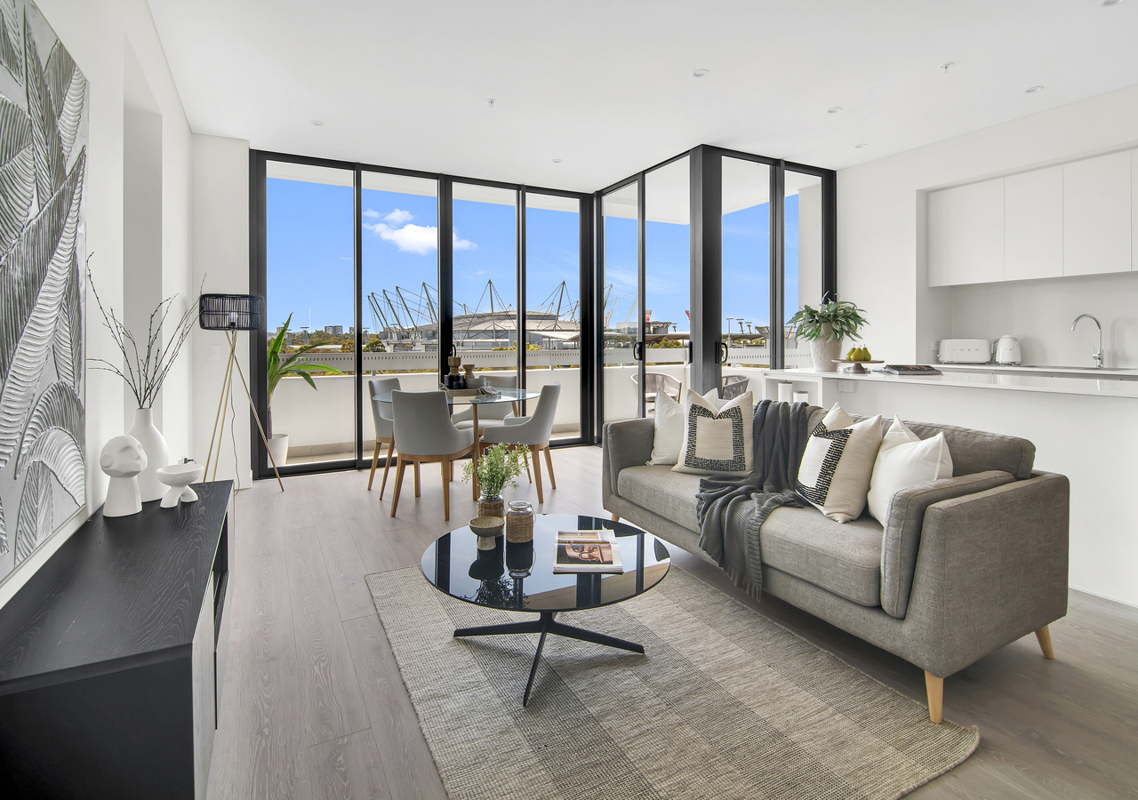 AYMCI-709-2HONEYEATER-main lounge kit dining with view Luxury Living Sapphire Apartment 709